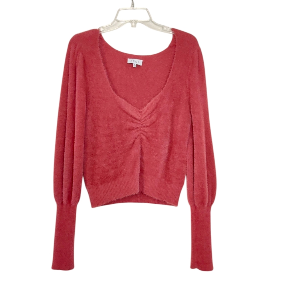 ACOA Women's Cozy Soft Pale Brick Red V Neck Sweater Size Medium